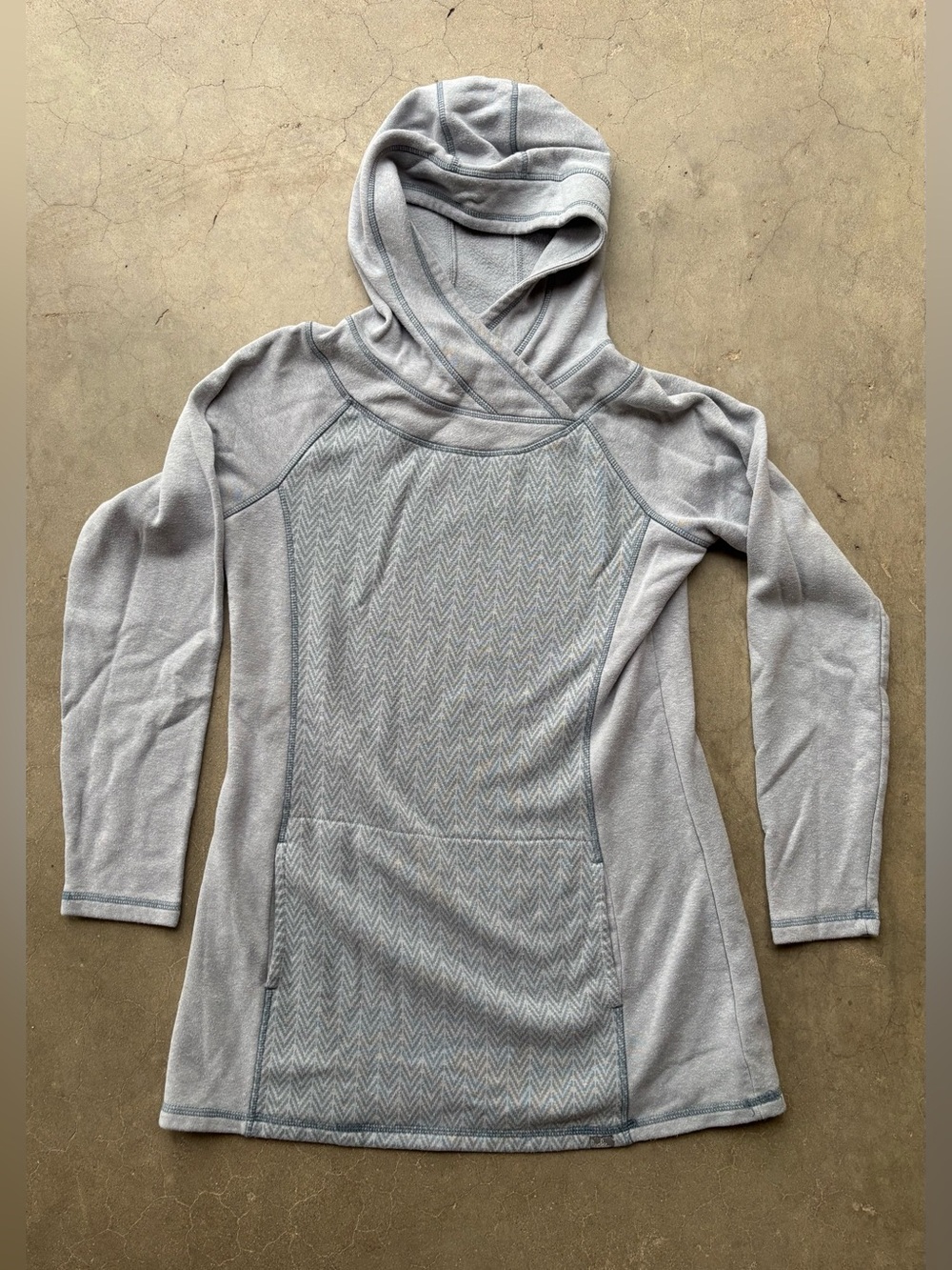 prAna Tarane Tunic Hoodie 55% Hemp Blend Grey Chevron L